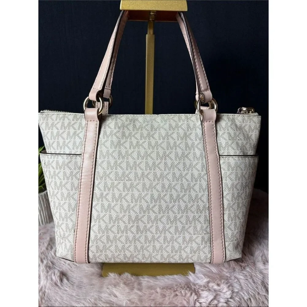 Michael Kors Sullivan Small Logo Top-Zip Tote Bag - Vanilla / Soft Pink Blush